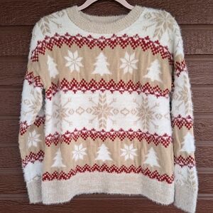 Holiday Time Women's Sweater - Red, White, Tan